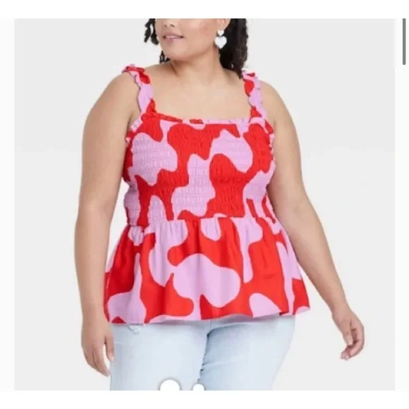 3x 👯♀️Host Pick⚡️Ava & Viv Smocked Peplum Sleeveless Top - Picture 1 of 10